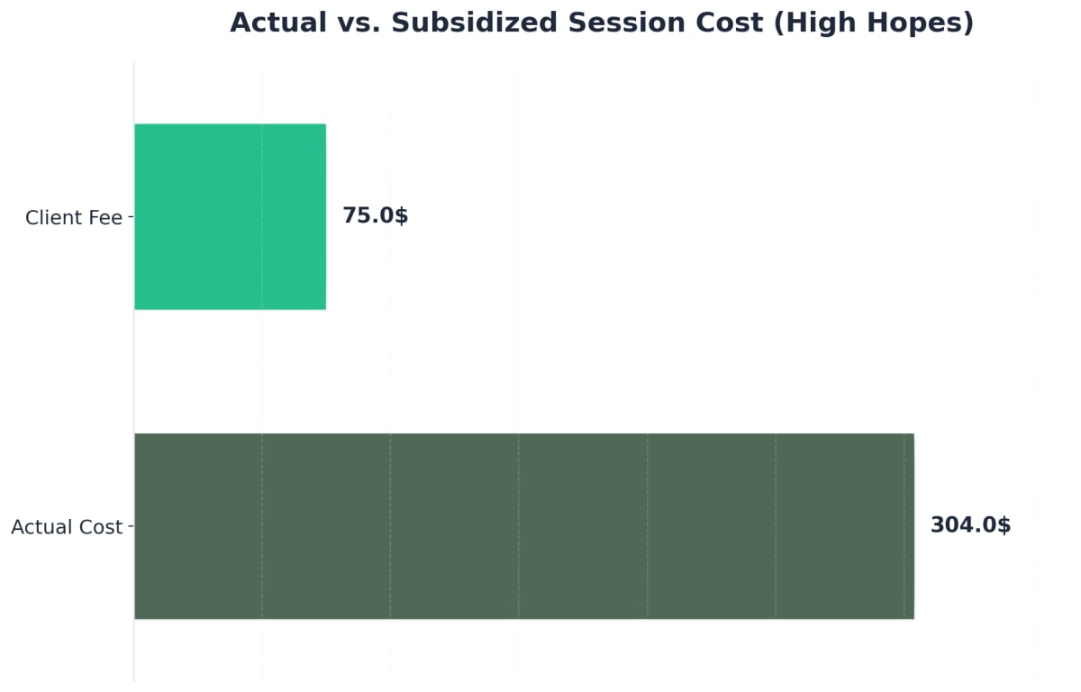 Chart showing Actual vs. Subsidized Session Cost (High Hopes)