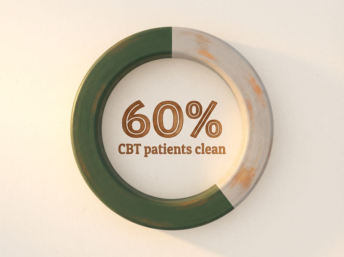 Infographic showing CBT patients with clean toxicology screens at 52-week follow-up: 60%