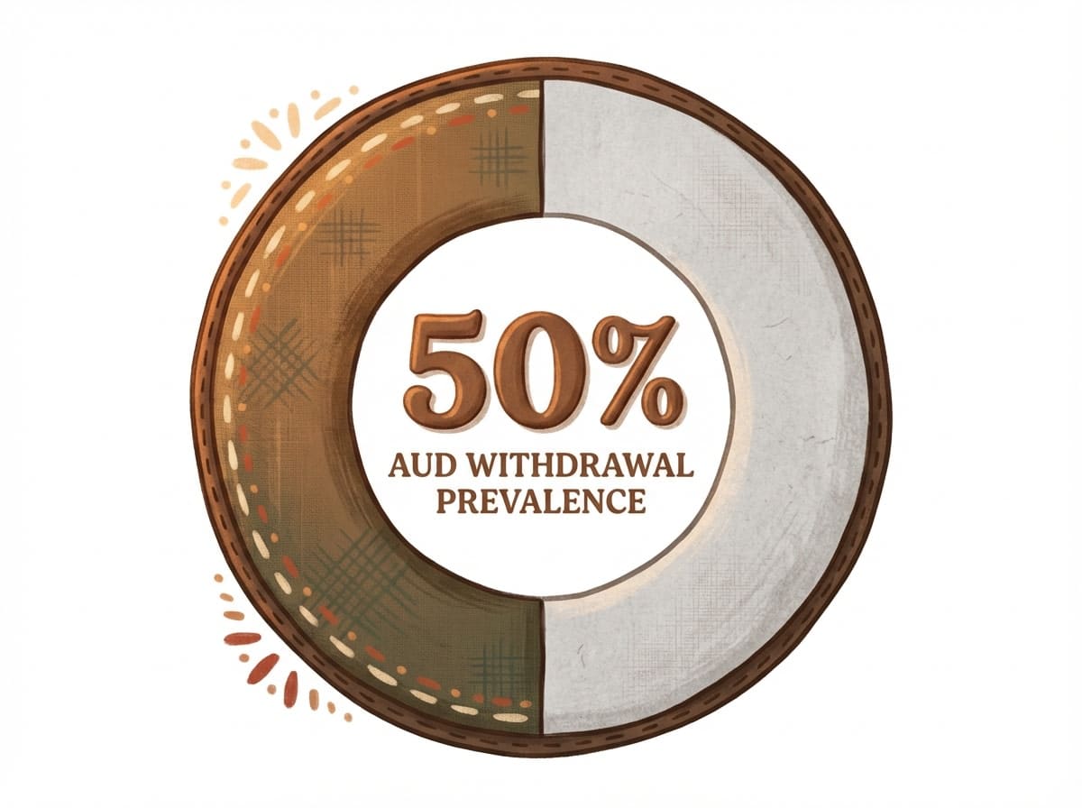Infographic showing Prevalence of Withdrawal Symptoms in AUD: 50%