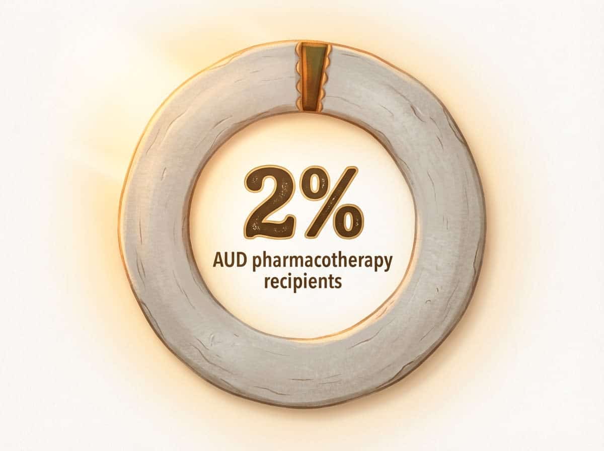 Infographic showing Americans with AUD who received pharmacotherapy (2021): 2%