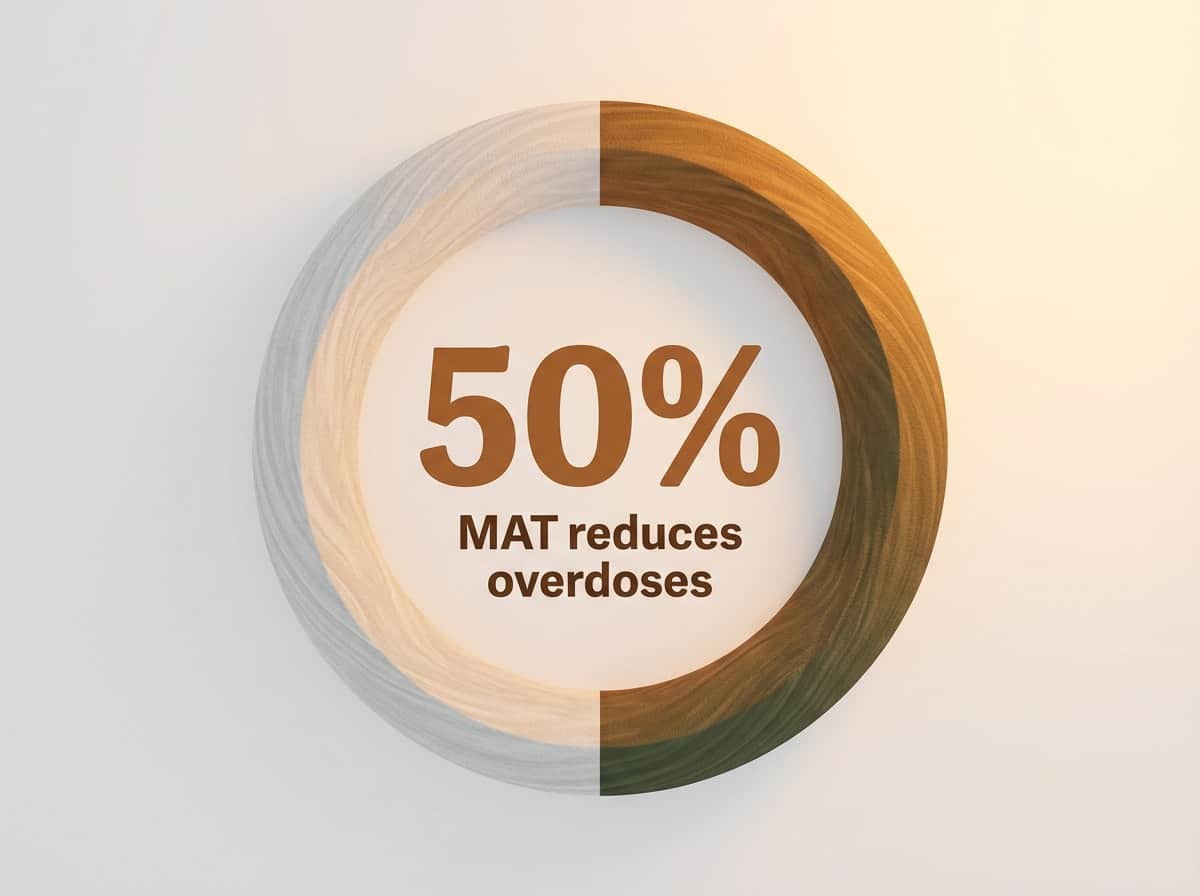 Infographic showing Reduction in Overdose Deaths with MAT for OUD: 50%