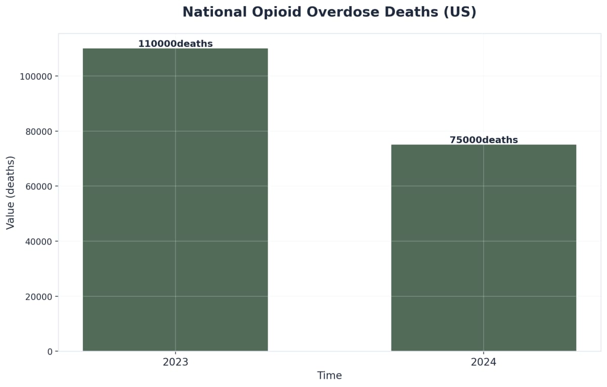 Chart showing National Opioid Overdose Deaths (US)