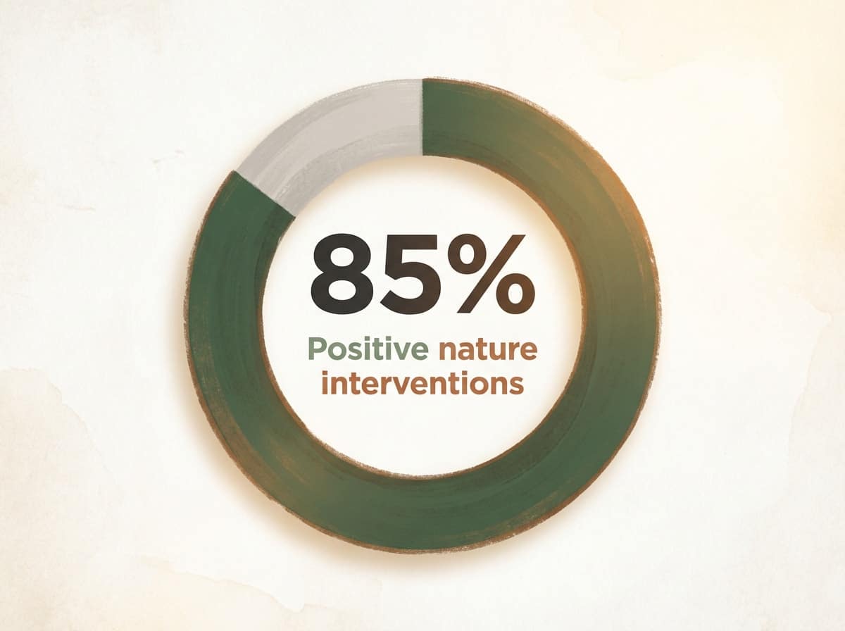 Infographic showing Positive outcomes in reviewed nature-based intervention studies: 85%