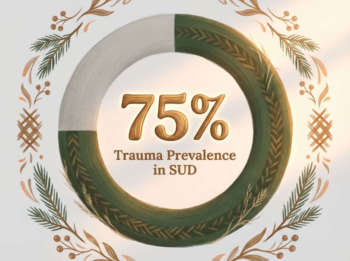 Infographic showing Prevalence of Trauma Among Individuals with SUD: 75%