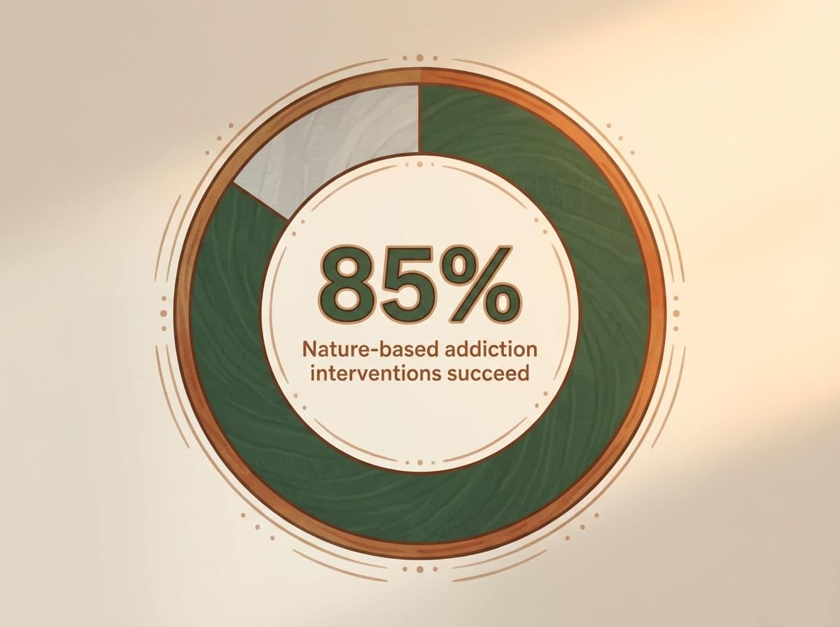 Infographic showing Studies on nature-based addiction interventions reporting positive outcomes: 85%