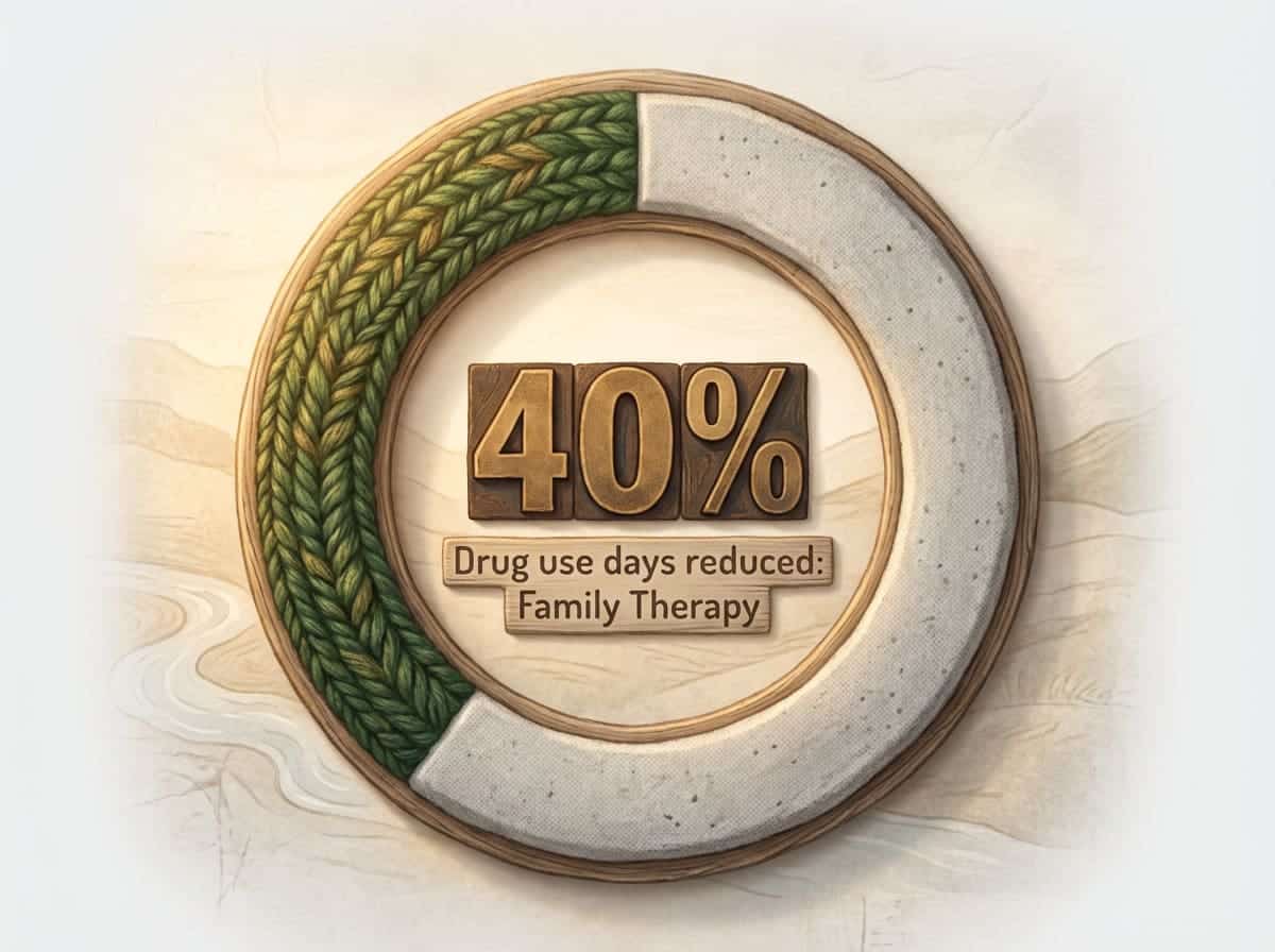 Infographic showing Reduction in drug use days (Family Therapy vs. Other Treatments): 40%