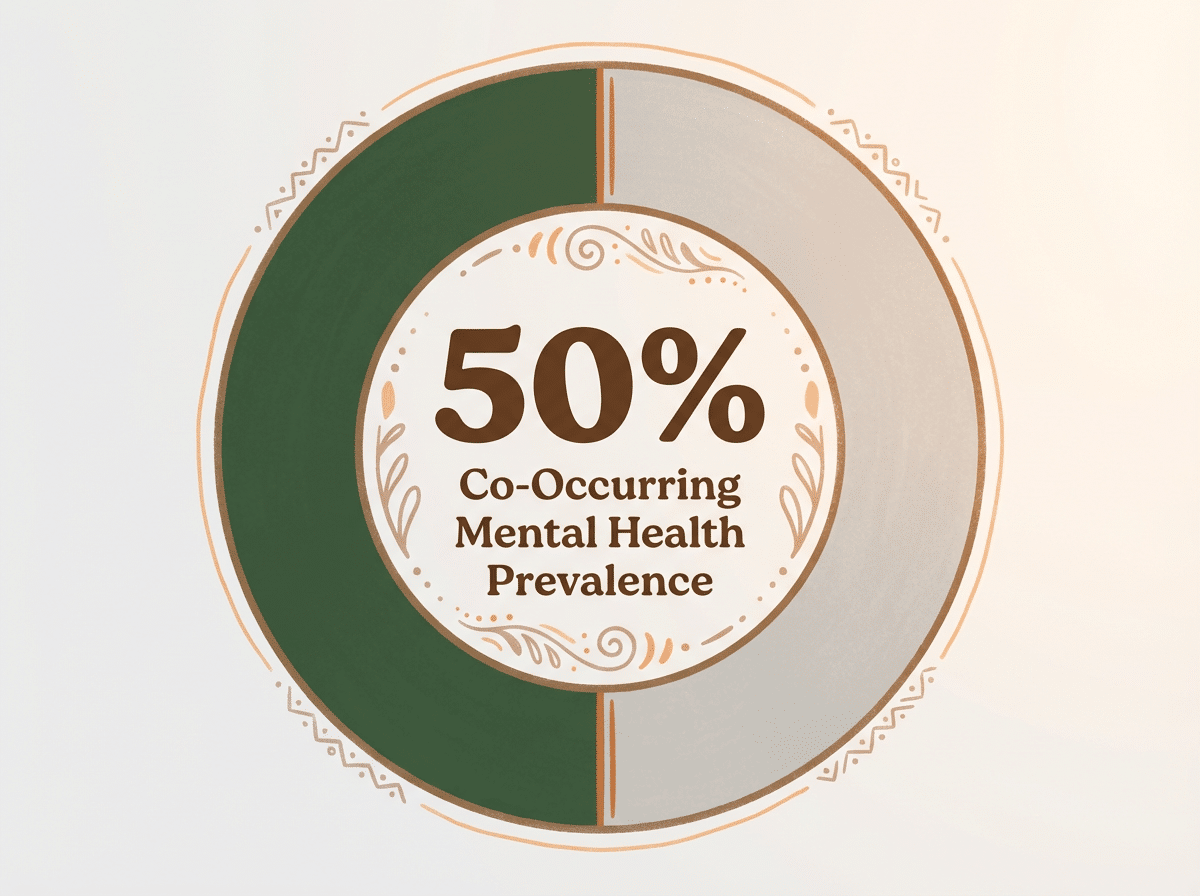 Infographic showing Prevalence of Co-Occurring Mental Health Disorders: 50%