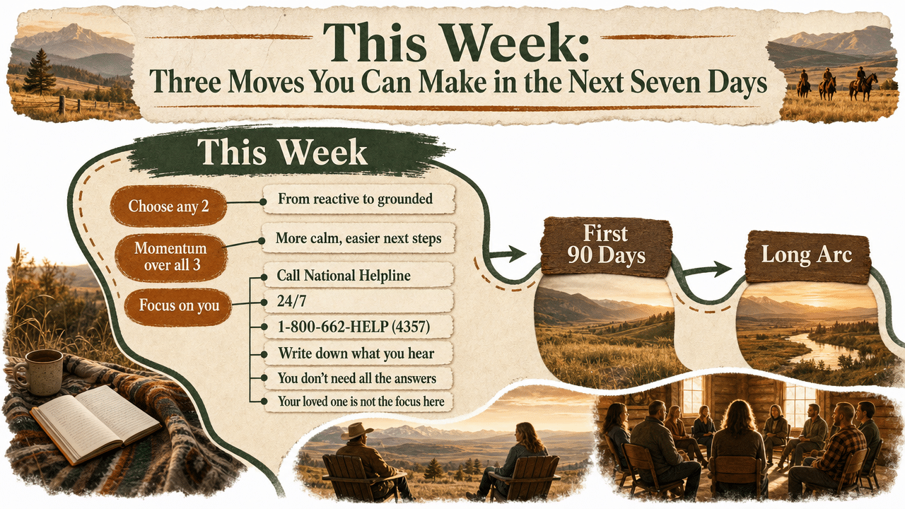 Visualize the staged family roadmap referenced throughout the article: This Week, First 90 Days, and Long Arc, mirroring the section's own framing of a sequenced plan