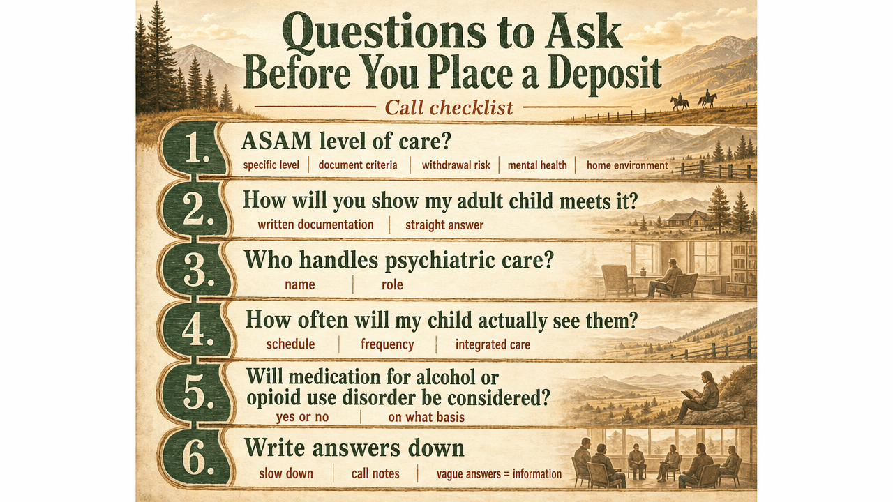 Convert the six admissions questions in this section into a scannable checklist parents can use on a call