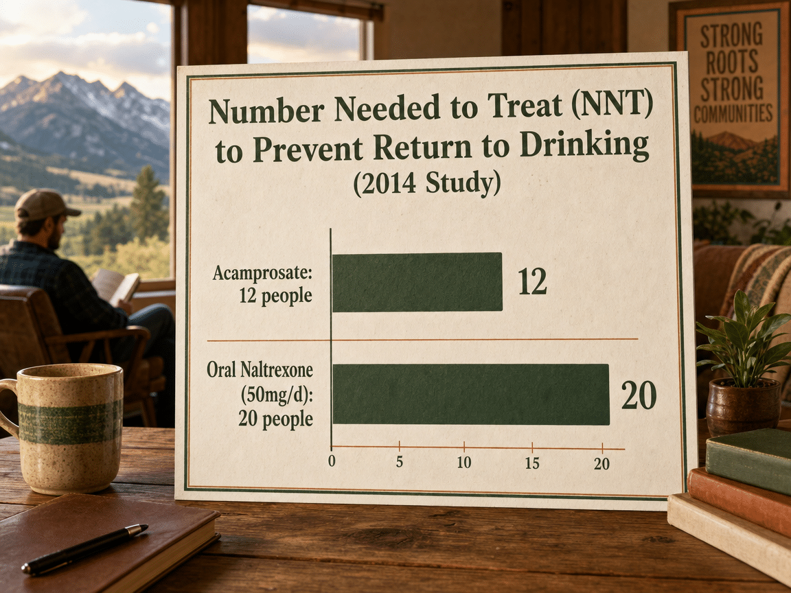 Chart showing Number Needed to Treat (NNT) to Prevent Return to Drinking (2014 Study)