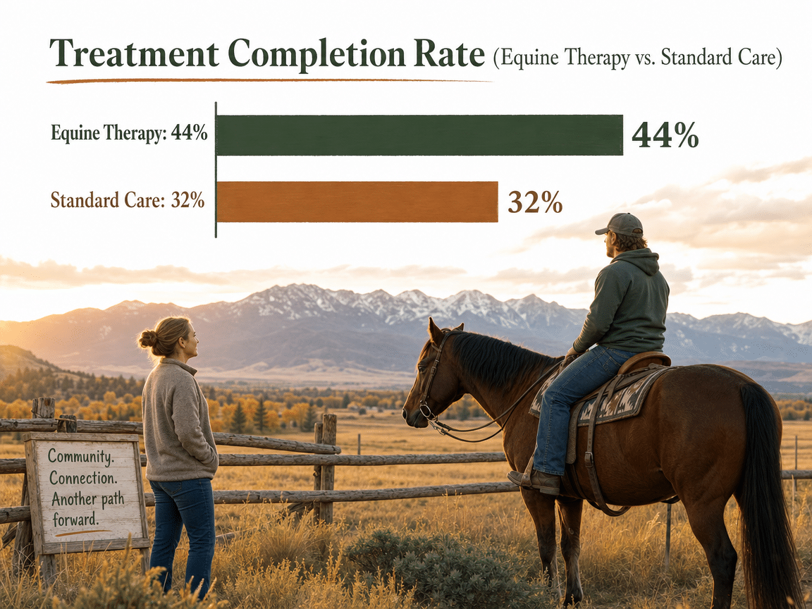 Chart showing Treatment Completion Rate (Equine Therapy vs. Standard Care)