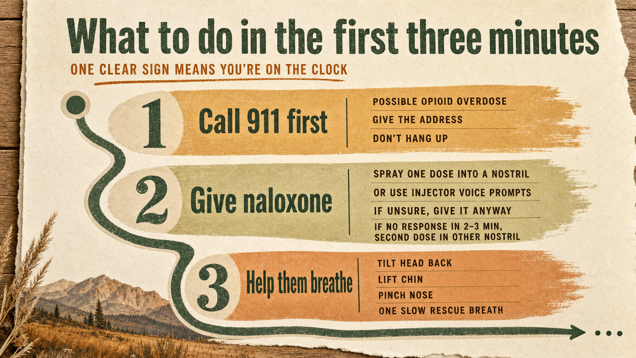 Visualize the five-step emergency response sequence cited from SAMHSA so readers have a scannable action framework