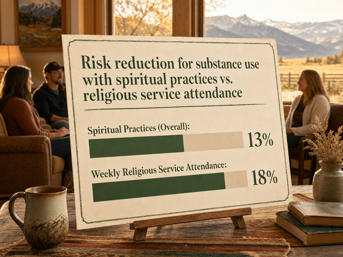 Chart showing Risk reduction for substance use with spiritual practices vs. religious service attendance