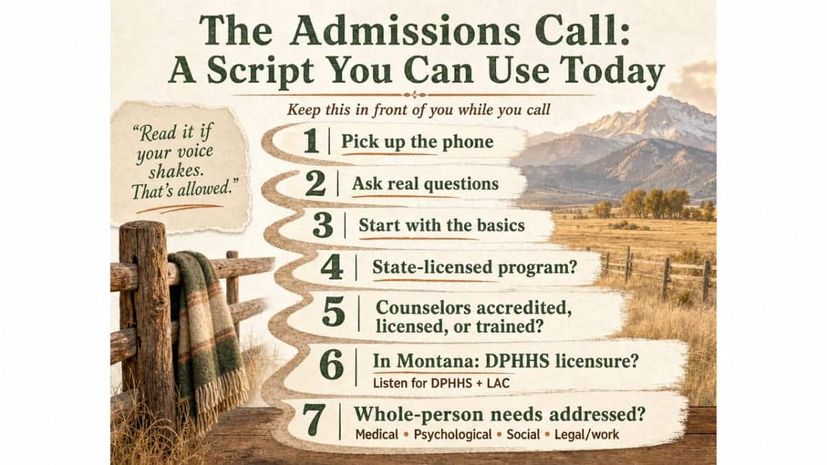 Turn the seven-question admissions call script into a scannable checklist so readers can use it as a tool while on the phone with a treatment center