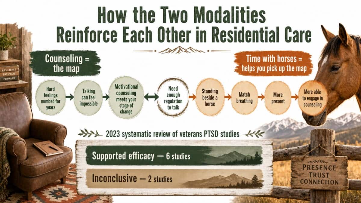 Visualize the 2023 systematic review breakdown of veterans PTSD studies (6 supported efficacy, 2 inconclusive) directly cited in the preceding paragraph