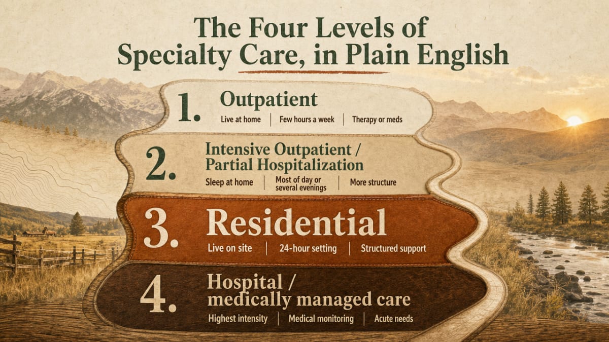 Visualize the four NIAAA specialty levels of care described in the section, giving readers a clear reference for where residential fits