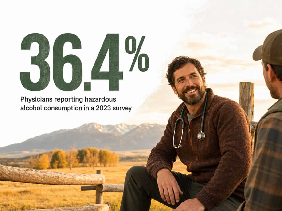 Infographic showing Physicians reporting hazardous alcohol consumption in a 2023 survey