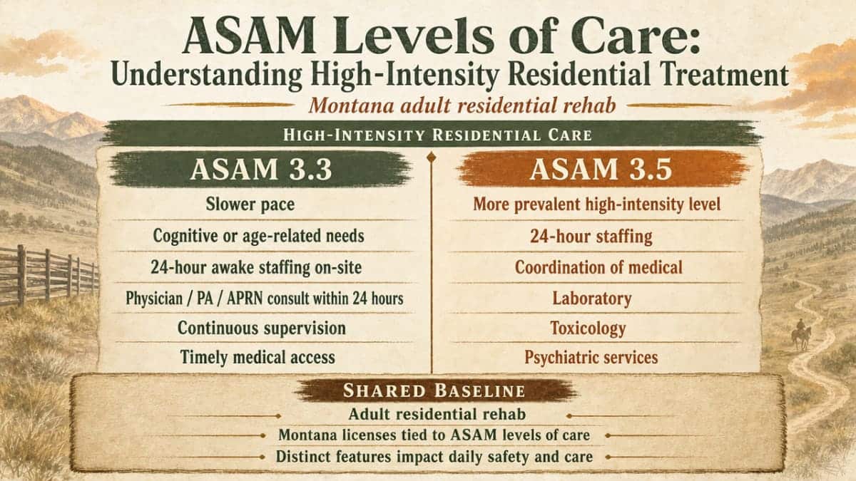 Side-by-side comparison of ASAM 3.3 vs ASAM 3.5 residential care requirements as described in Montana licensing rules cited in this section