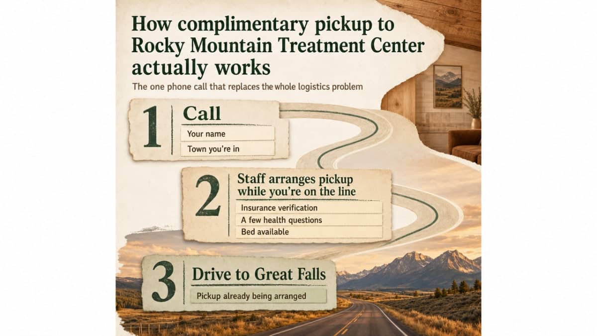 Visualize the simple three-step pickup workflow described in this section: call, staff arranges pickup while on the line, drive to Great Falls