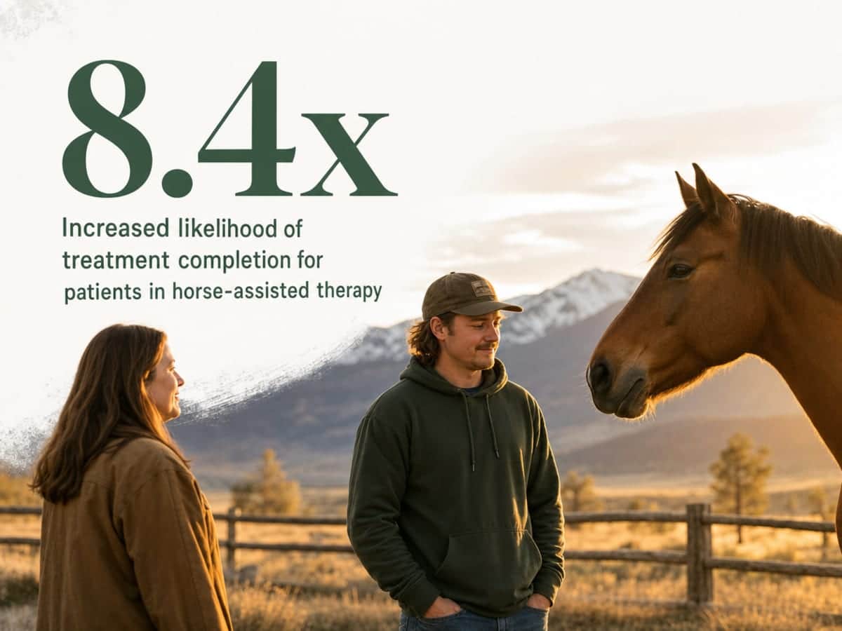 Infographic showing Increased likelihood of treatment completion for patients in horse-assisted therapy
