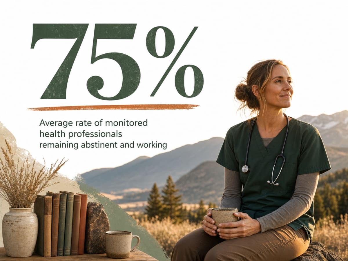 Infographic showing Average rate of monitored health professionals remaining abstinent and working