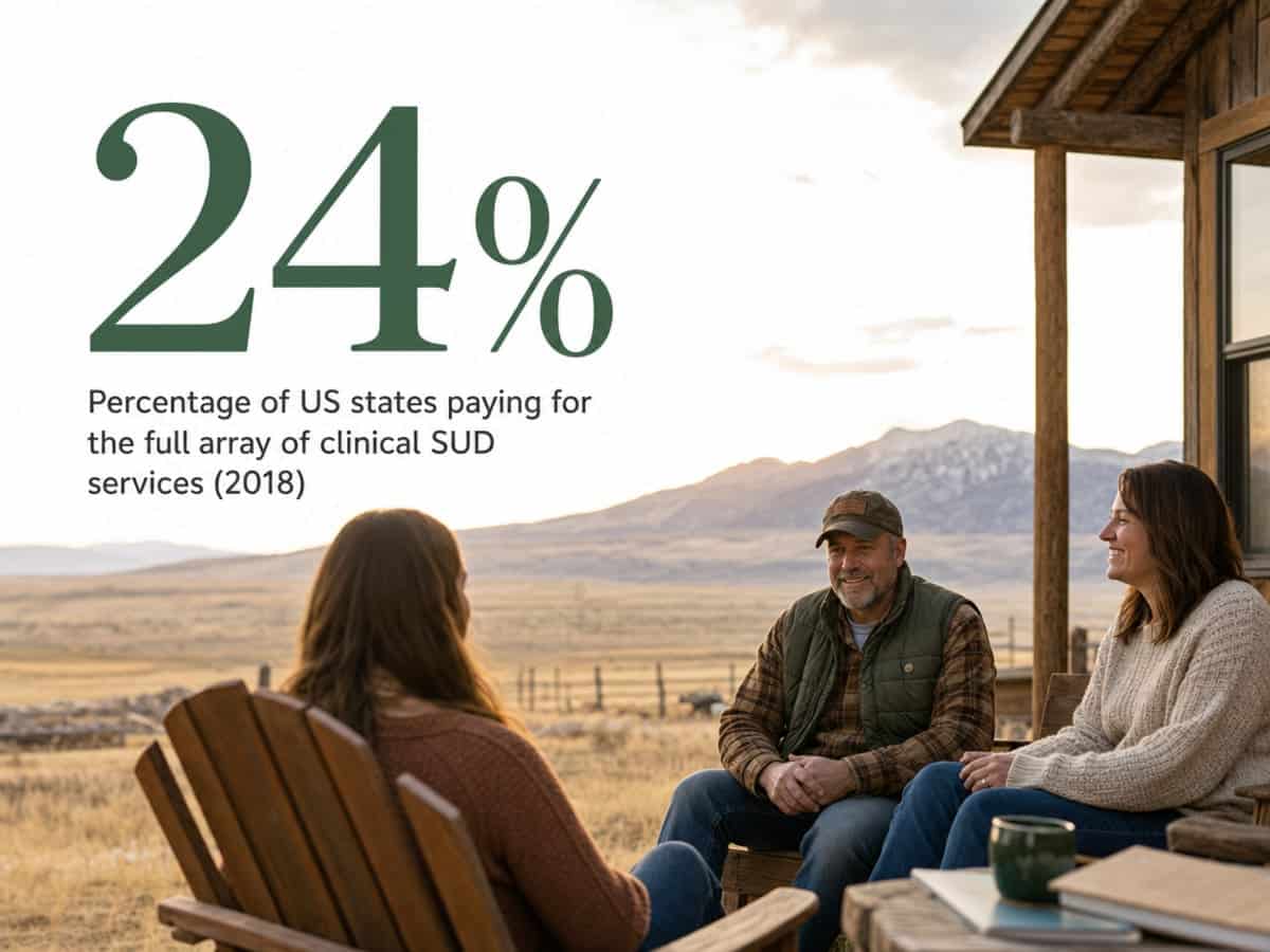 Infographic showing Percentage of US states paying for the full array of clinical SUD services (2018)