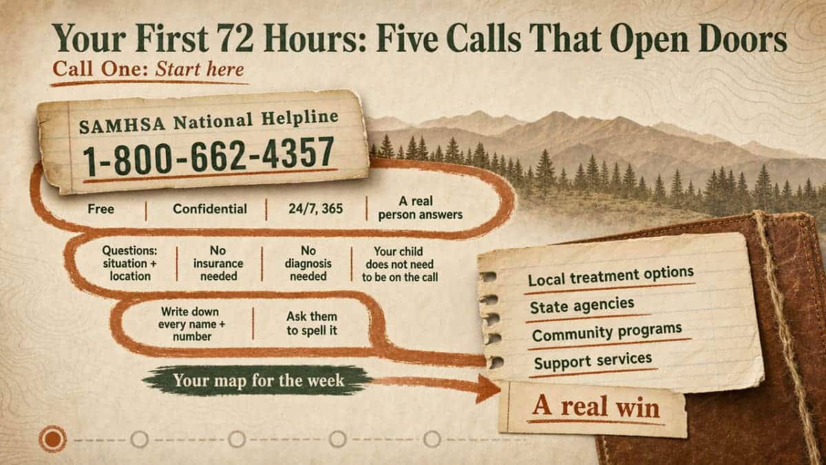Visualize the five sequential phone calls the section prescribes as a clear step-by-step process families can follow