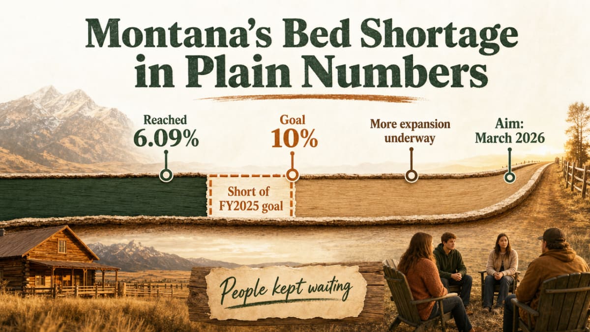Visualize the single most important stat in the article: Montana's FY2025 residential capacity expansion falling short of its goal, which directly supports this section's argument about bed scarcity