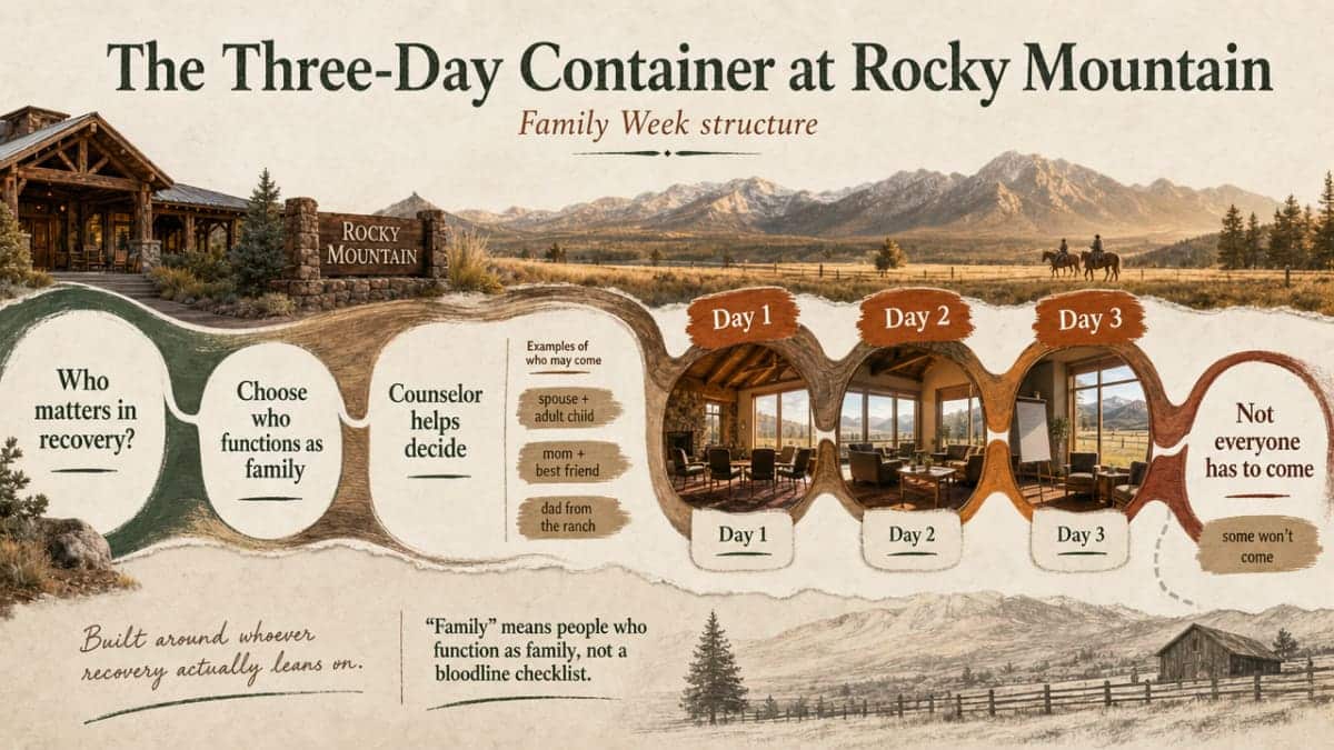 Visualize the three-day Family Week structure as a clear process map matching the day-by-day sections that follow