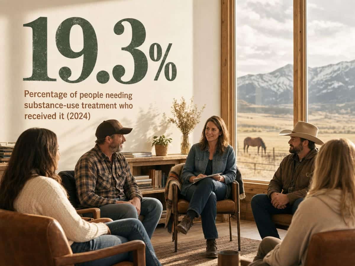 Infographic showing Percentage of people needing substance-use treatment who received it (2024)
